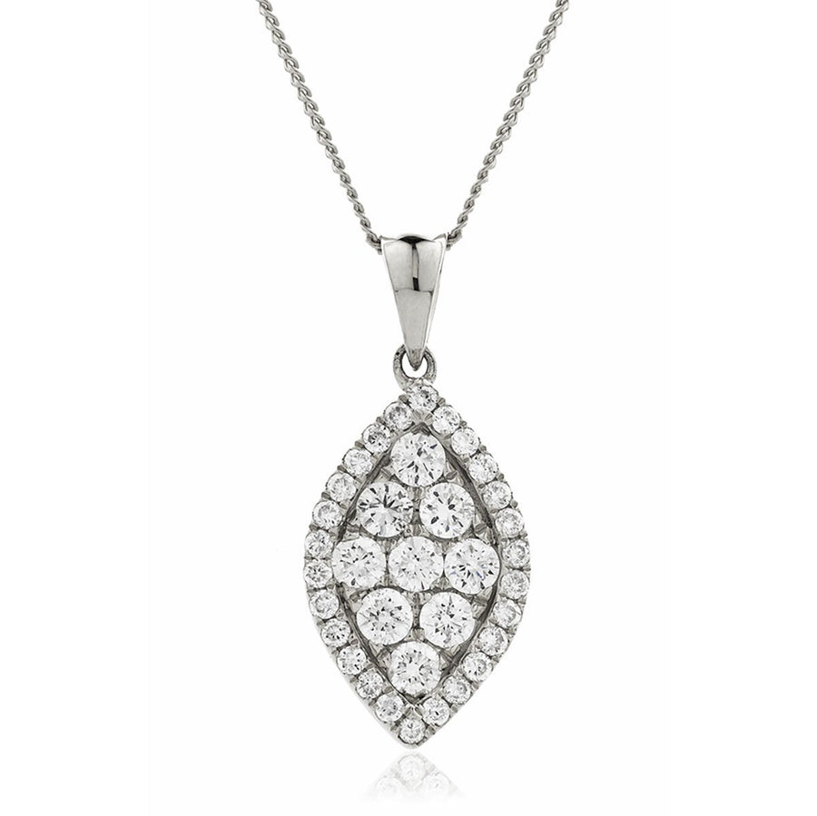 Diamond Cluster Pendant Necklace 0.60ct F VS Quality in 18k White Gold - My Jewel World