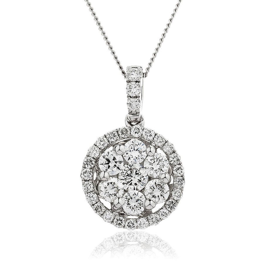 Diamond Cluster Pendant Necklace 0.60ct F VS Quality in 18k White Gold - My Jewel World