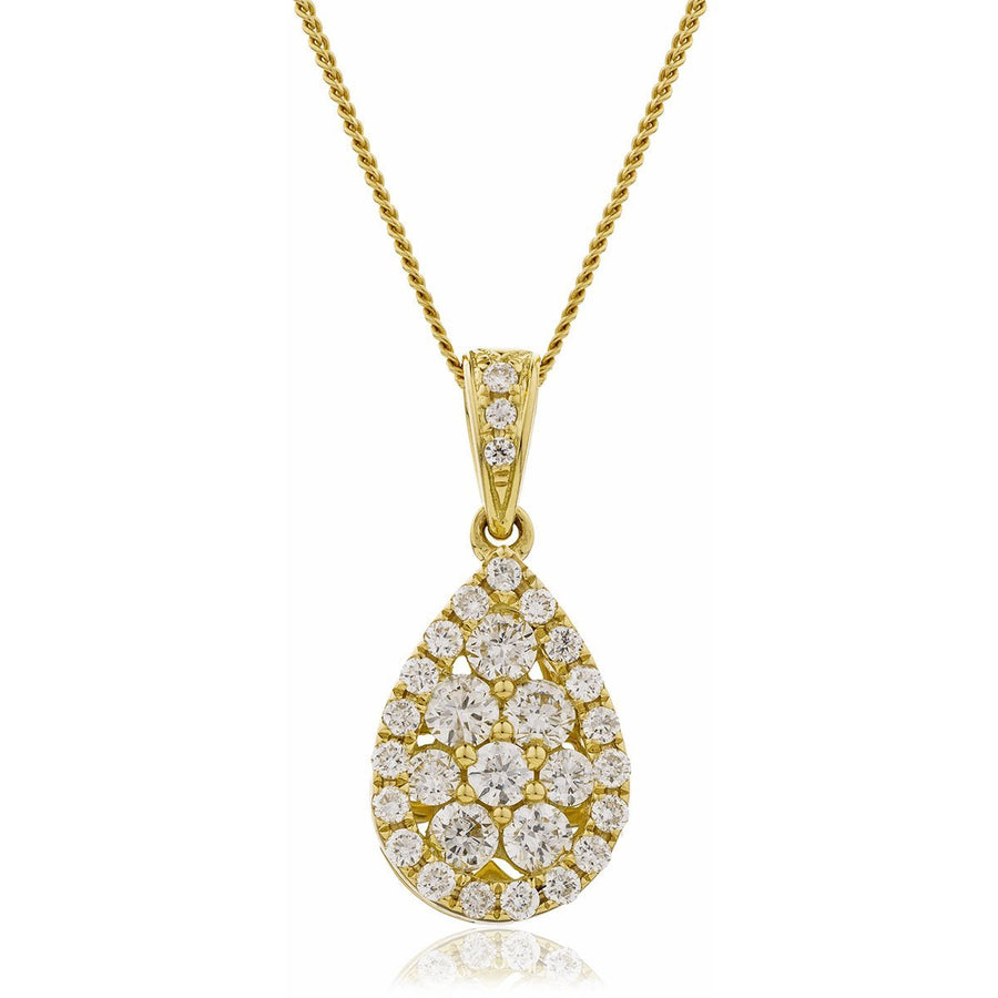 Diamond Cluster Pendant Necklace 0.60ct F VS Quality in 18k Yellow Gold - My Jewel World