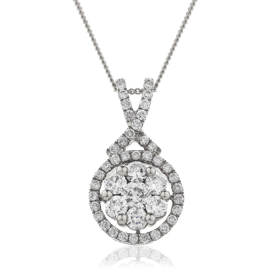 Diamond Cluster Pendant Necklace 0.60ct G SI Quality in 18k White Gold - My Jewel World