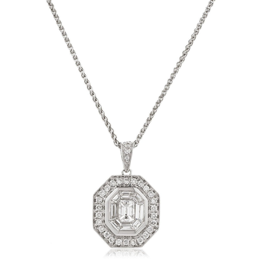 Diamond Cluster Pendant Necklace 0.65ct F VS Quality in 18k White Gold - My Jewel World