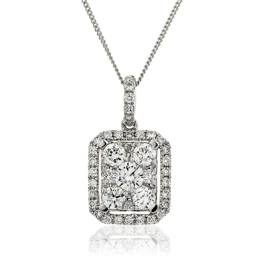 Diamond Cluster Pendant Necklace 0.65ct F VS Quality in 18k White Gold - My Jewel World