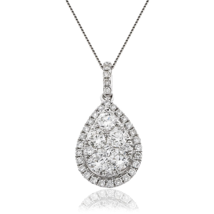 Diamond Cluster Pendant Necklace 0.70ct F VS Quality in 18k White Gold - My Jewel World