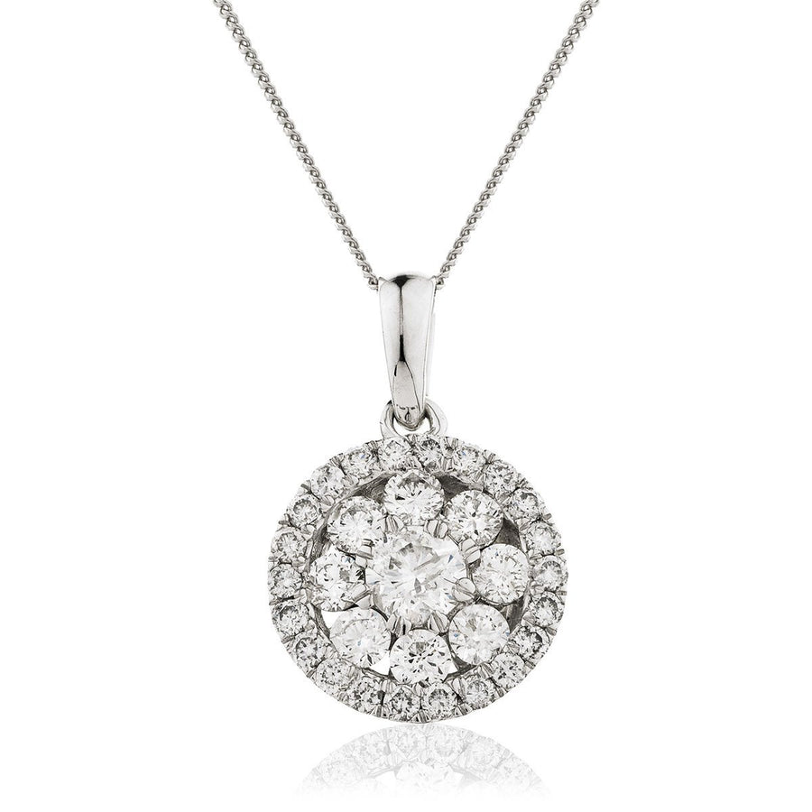 Diamond Cluster Pendant Necklace 0.70ct F VS Quality in 18k White Gold - My Jewel World