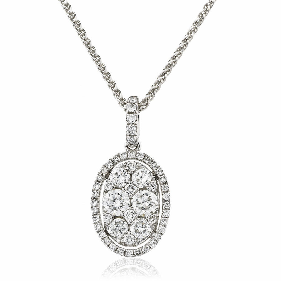 Diamond Cluster Pendant Necklace 0.70ct F VS Quality in 18k White Gold - My Jewel World