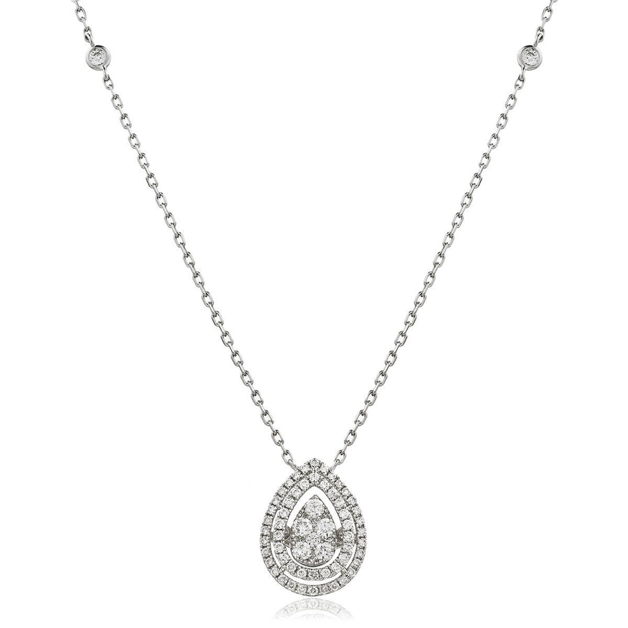 Diamond Cluster Pendant Necklace 0.75ct F VS Quality in 18k White Gold - My Jewel World