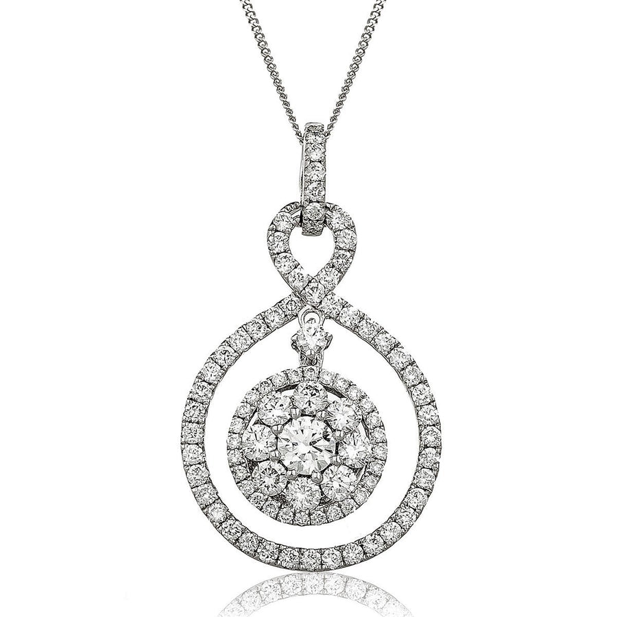 Diamond Cluster Pendant Necklace 0.75ct F VS Quality in 18k White Gold - My Jewel World