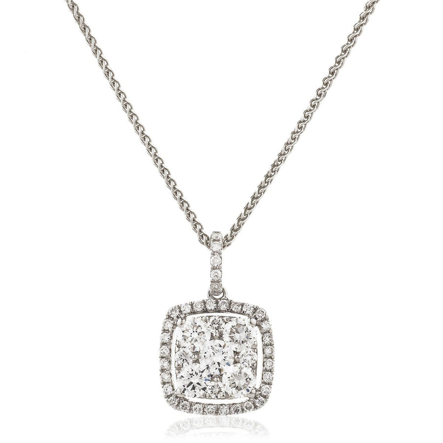 Diamond Cluster Pendant Necklace 0.75ct F VS Quality in 18k White Gold - My Jewel World