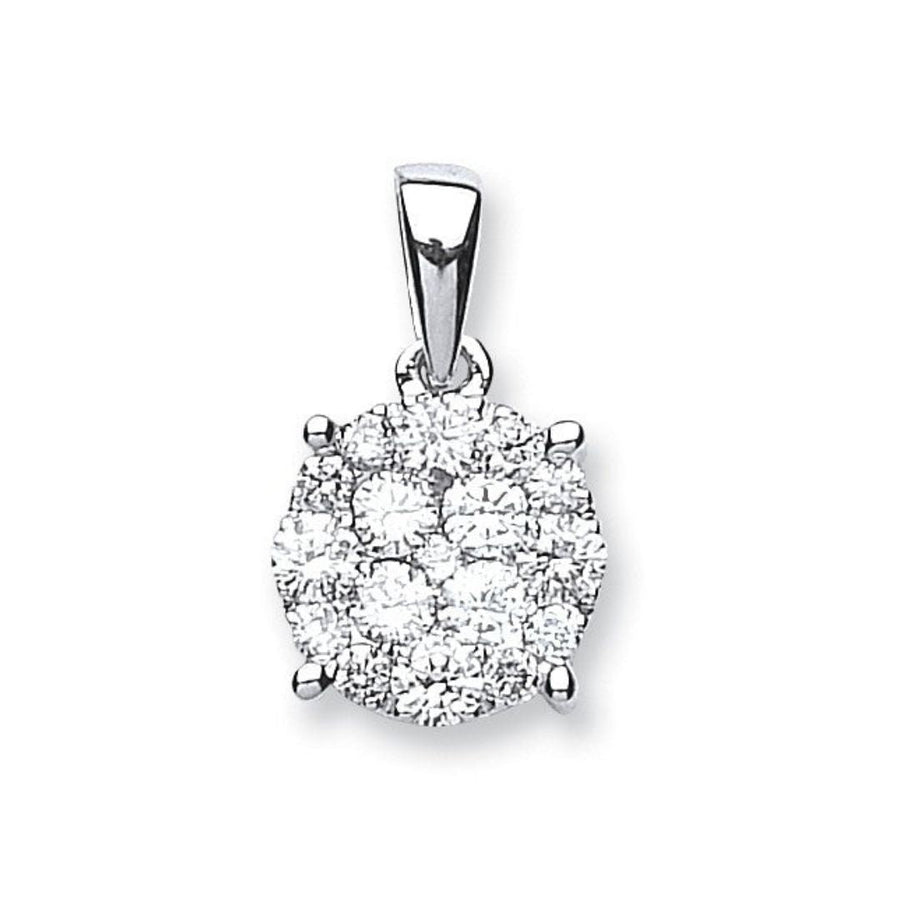 Diamond Cluster Pendant Necklace 0.75ct H-SI in 18K White Gold - My Jewel World