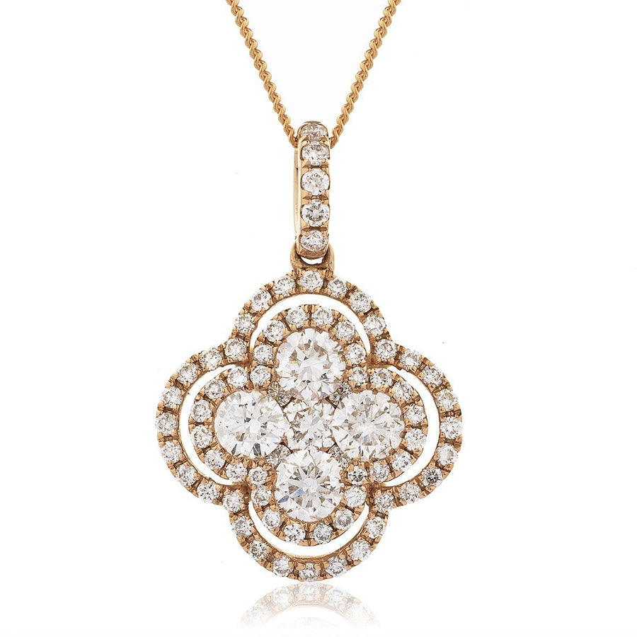 Diamond Cluster Pendant Necklace 0.80ct F VS Quality in 18k Rose Gold - My Jewel World