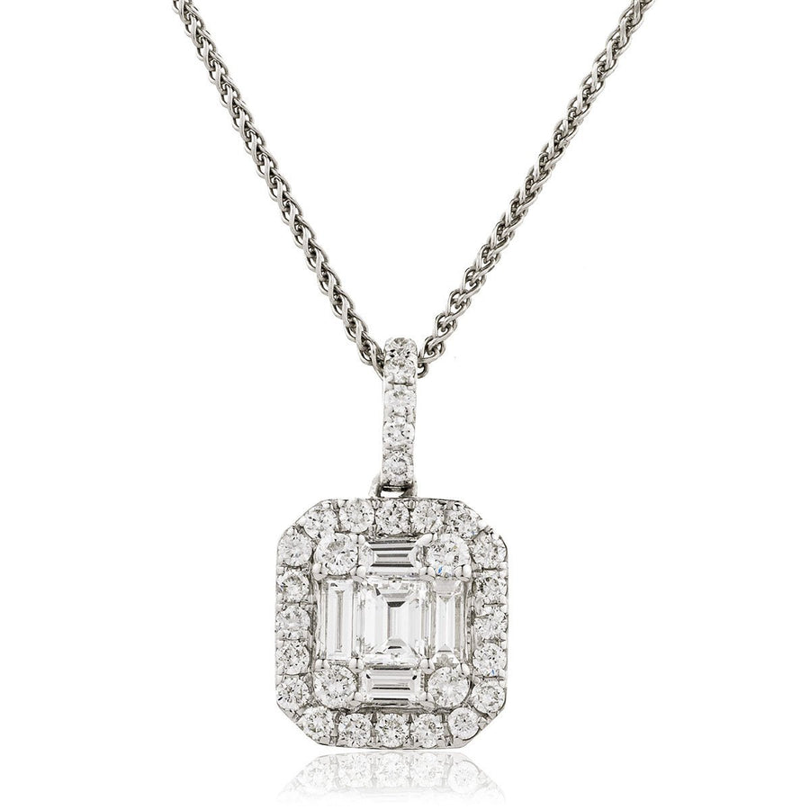 Diamond Cluster Pendant Necklace 0.80ct F VS Quality in 18k White Gold - My Jewel World