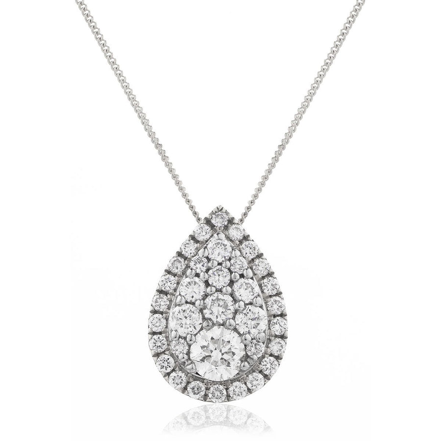 Diamond Cluster Pendant Necklace 0.80ct F VS Quality in 18k White Gold - My Jewel World