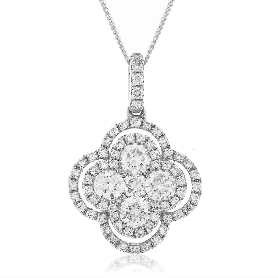 Diamond Cluster Pendant Necklace 0.80ct F VS Quality in 18k White Gold - My Jewel World