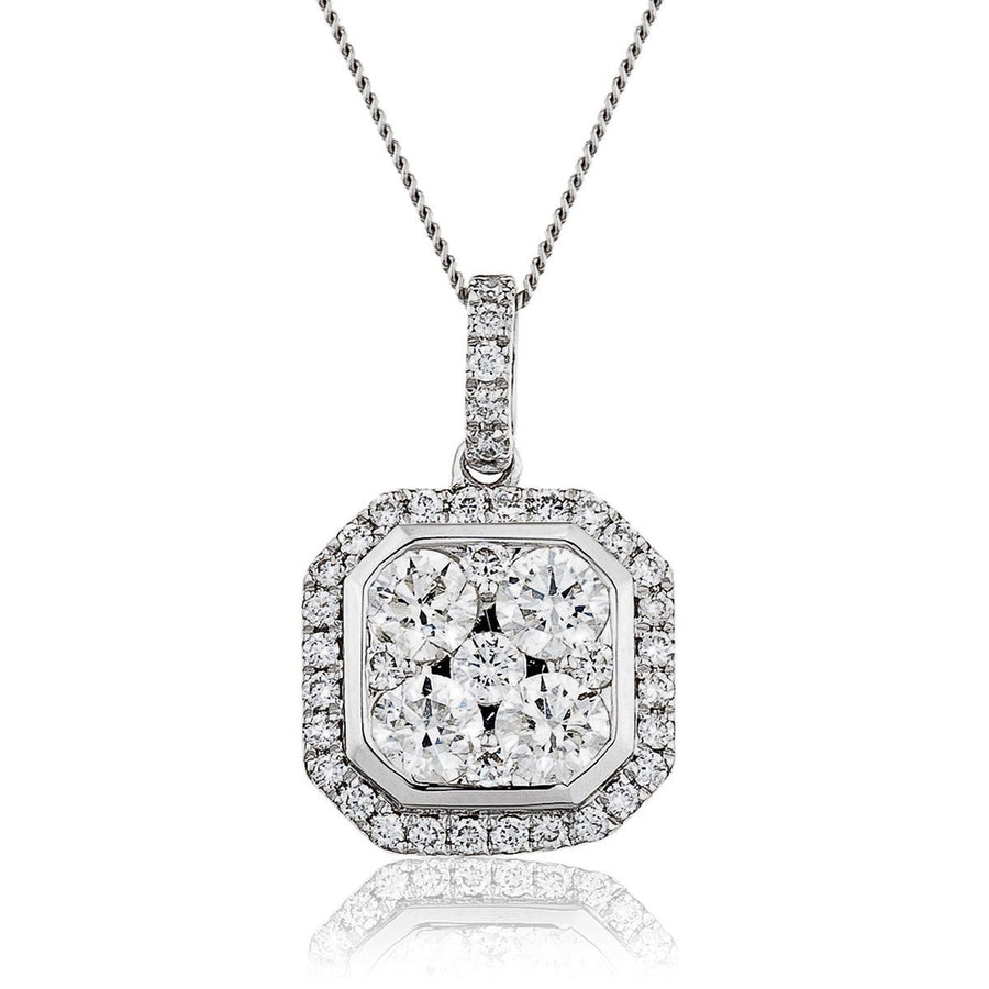 Diamond Cluster Pendant Necklace 0.80ct F VS Quality in 18k White Gold - My Jewel World