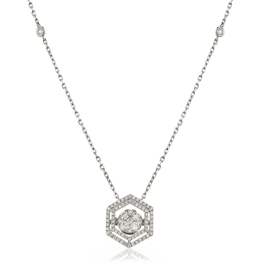 Diamond Cluster Pendant Necklace 0.80ct F VS Quality in 18k White Gold - My Jewel World