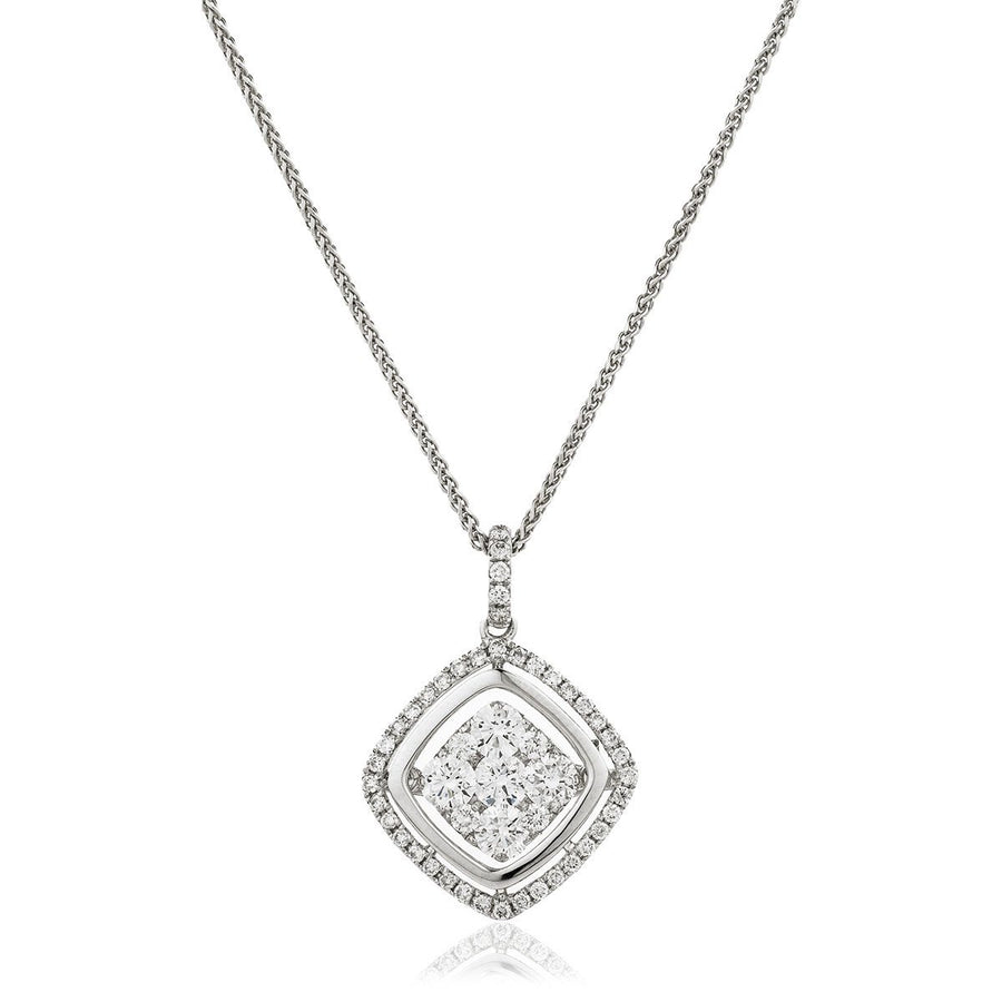 Diamond Cluster Pendant Necklace 0.90ct F VS Quality in 18k White Gold - My Jewel World