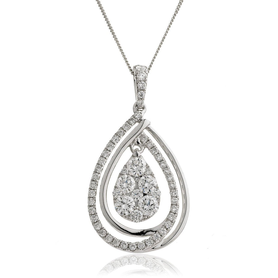 Diamond Cluster Pendant Necklace 0.90ct F VS Quality in 18k White Gold - My Jewel World