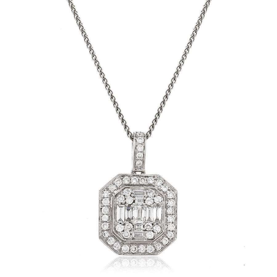 Diamond Cluster Pendant Necklace 0.90ct F VS Quality in 18k White Gold - My Jewel World