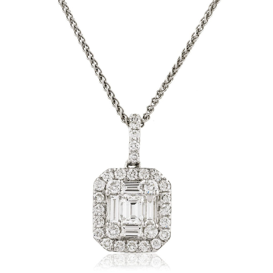 Diamond Cluster Pendant Necklace 0.90ct F VS Quality in 18k White Gold - My Jewel World