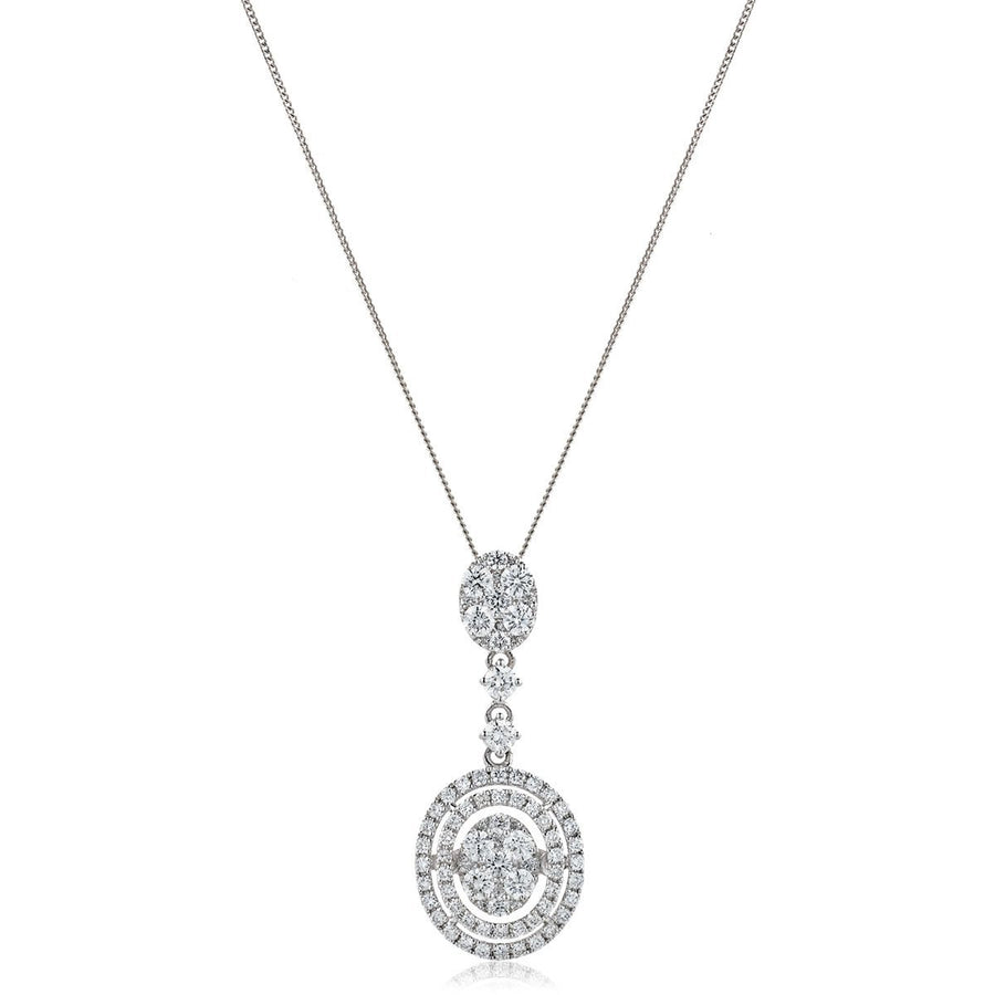 Diamond Cluster Pendant Necklace 0.95ct F VS Quality in 18k White Gold - My Jewel World