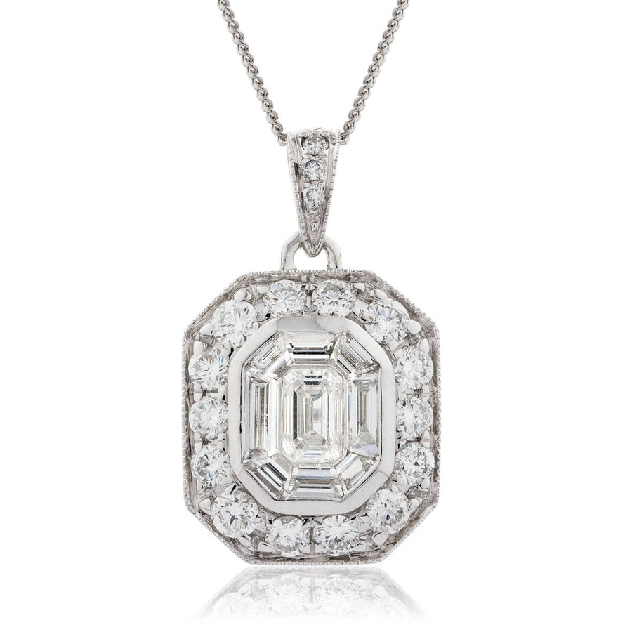 Diamond Cluster Pendant Necklace 1.00ct F VS Quality in 18k White Gold - My Jewel World