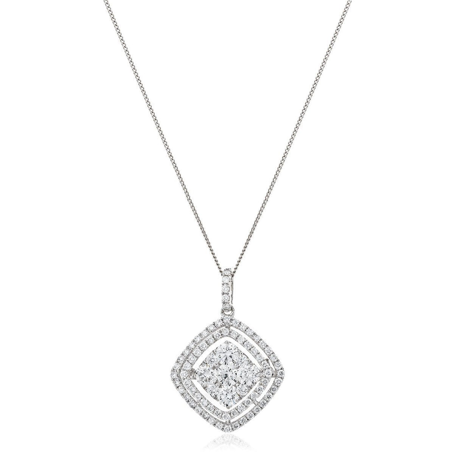 Diamond Cluster Pendant Necklace 1.00ct F VS Quality in 18k White Gold - My Jewel World