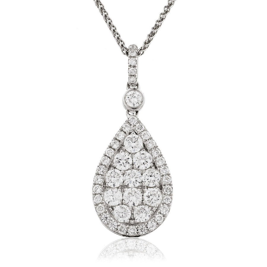 Diamond Cluster Pendant Necklace 1.00ct F VS Quality in 18k White Gold - My Jewel World