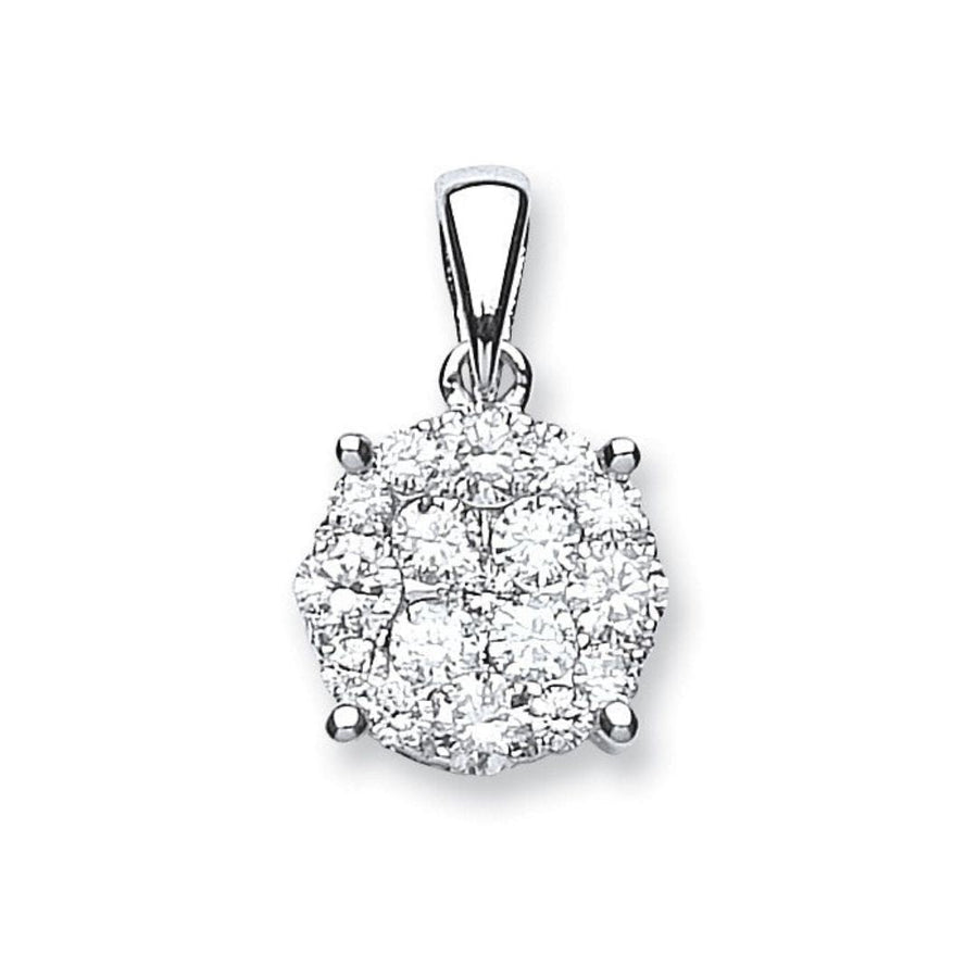 Diamond Cluster Pendant Necklace 1.00ct H-SI in 18K White Gold - My Jewel World