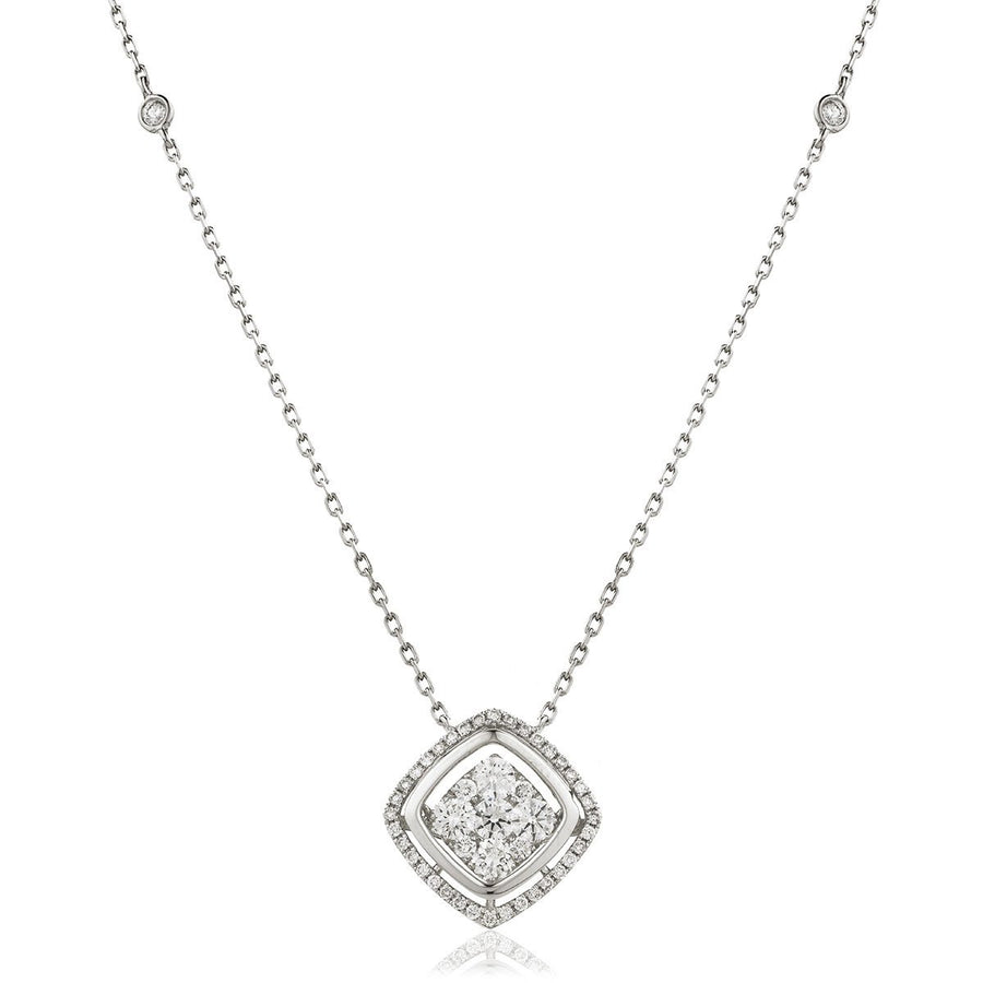 Diamond Cluster Pendant Necklace 1.05ct F VS Quality in 18k White Gold - My Jewel World