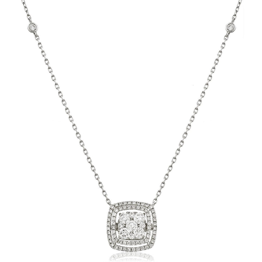 Diamond Cluster Pendant Necklace 1.25ct F VS Quality in 18k White Gold - My Jewel World