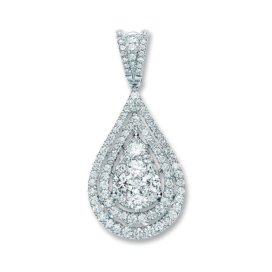 Diamond Cluster Pendant Necklace 1.30ct H-SI in 18K White Gold - My Jewel World