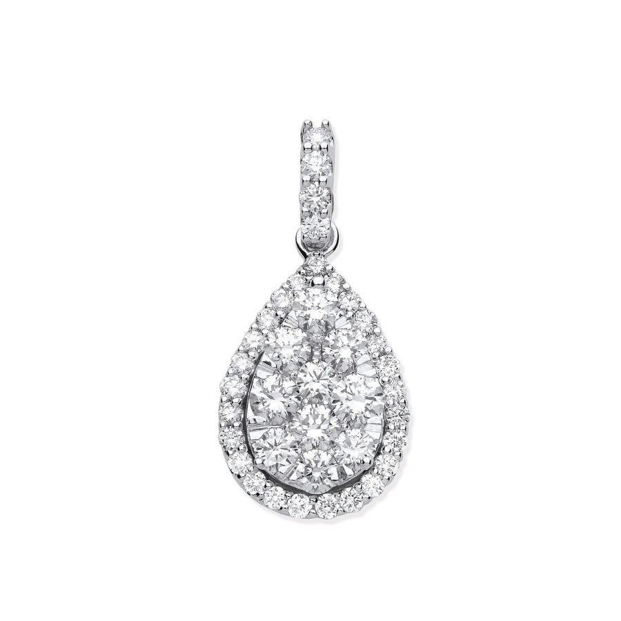 Diamond Cluster Pendant Necklace 1.62ct H-SI in 18K White Gold - My Jewel World