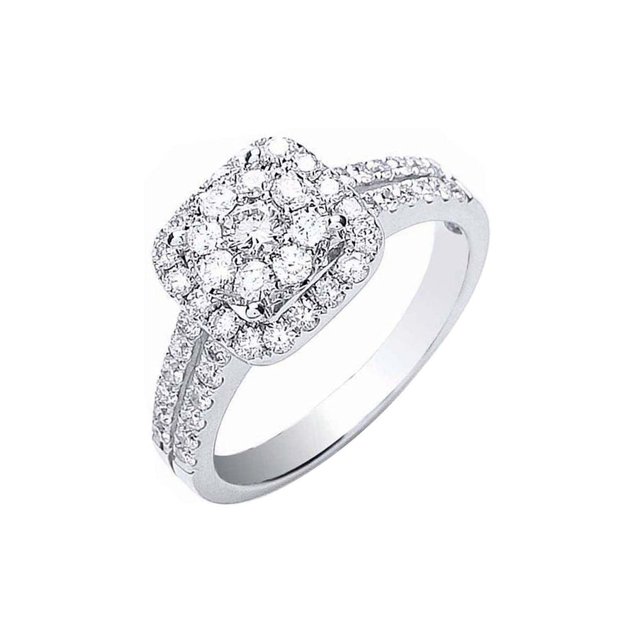 Diamond Cluster Ring 0.90ct H-SI Quality in 18K White Gold - My Jewel World