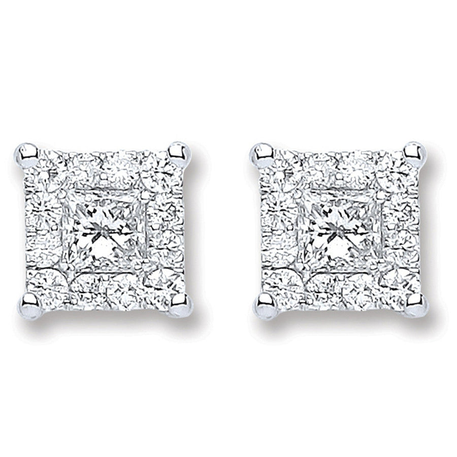Diamond Cluster Solitaire Earrings 0.50ct H-SI Quality 18K White Gold - My Jewel World