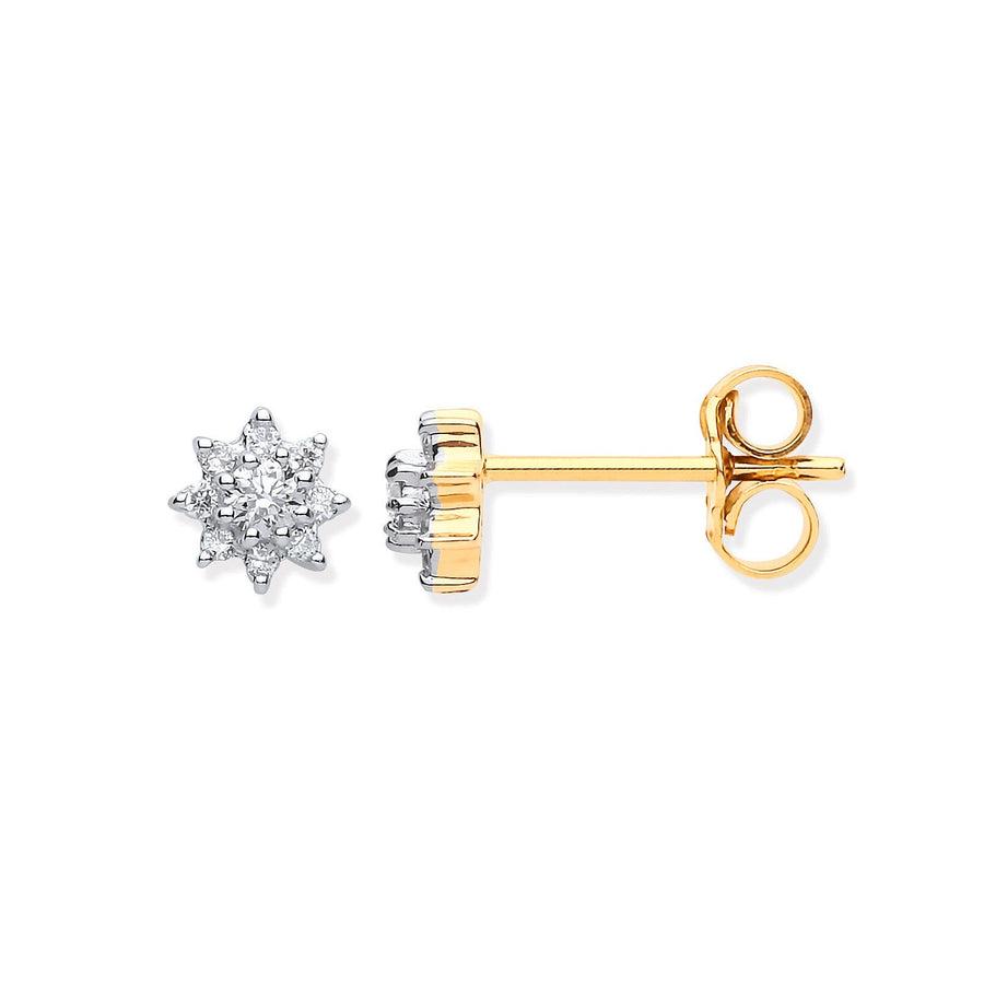Diamond Cluster Stud Earrings 0.25ct H-SI Quality 9K Yellow Gold - My Jewel World