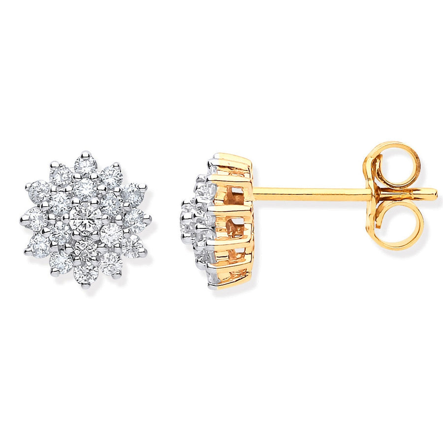 Diamond Cluster Stud Earrings 0.50ct H-SI Quality 9K Yellow Gold - My Jewel World