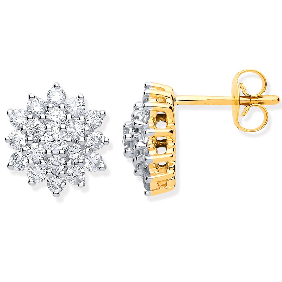 Diamond Cluster Stud Earrings 1.00ct H-SI Quality 9K Yellow Gold - My Jewel World