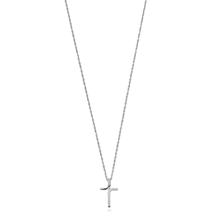 Diamond Cross Necklace 18 Inch 0.04ct H-SI Quality in 9K White Gold - My Jewel World