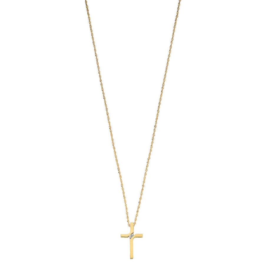 Diamond Cross Necklace 18 Inch 0.04ct H-SI Quality in 9K Yellow Gold - My Jewel World