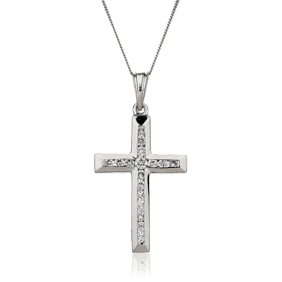 Diamond Cross Pendant Necklace 0.11ct G SI Quality in 9k White Gold - My Jewel World