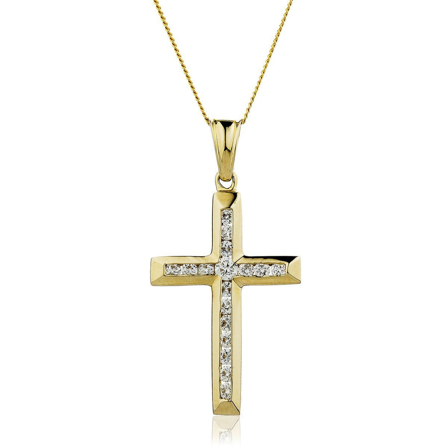 Diamond Cross Pendant Necklace 0.11ct G SI Quality in 9k Yellow Gold - My Jewel World