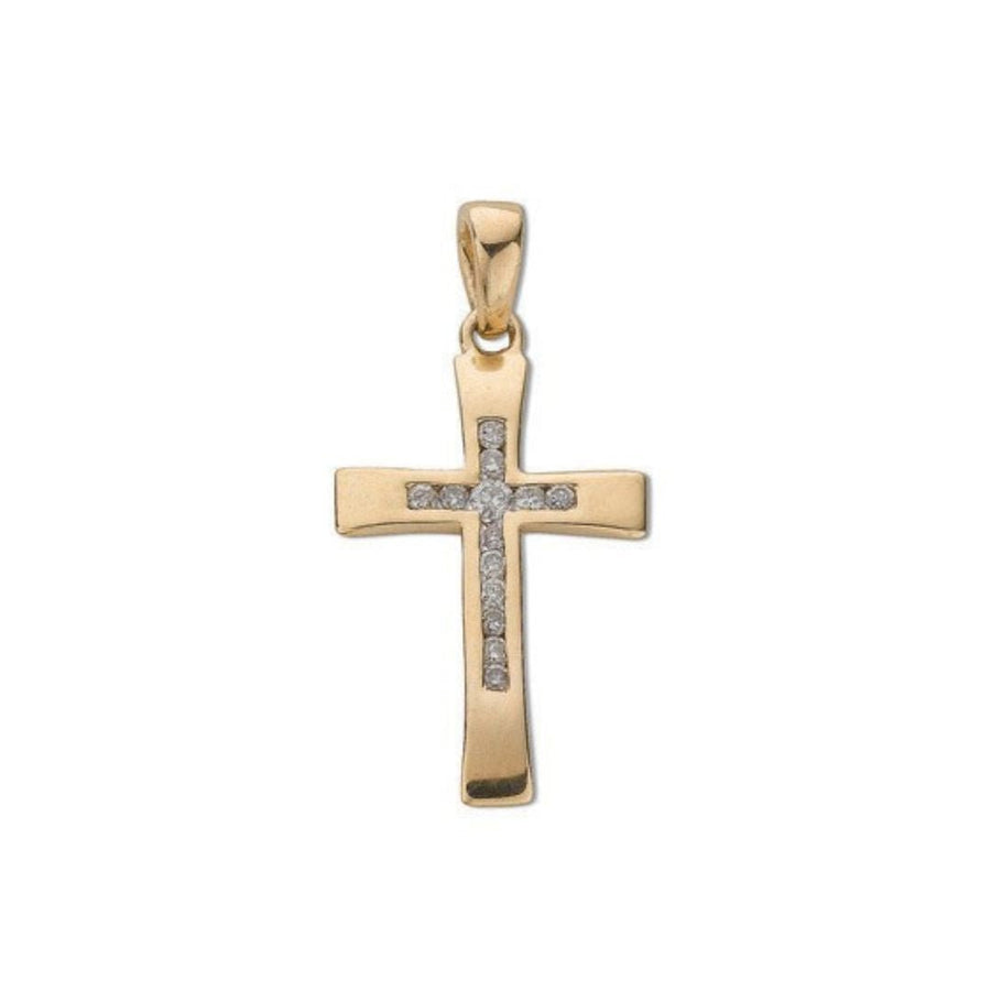 Diamond Cross Pendant Necklace 0.12ct H-SI in 9K Yellow Gold - My Jewel World