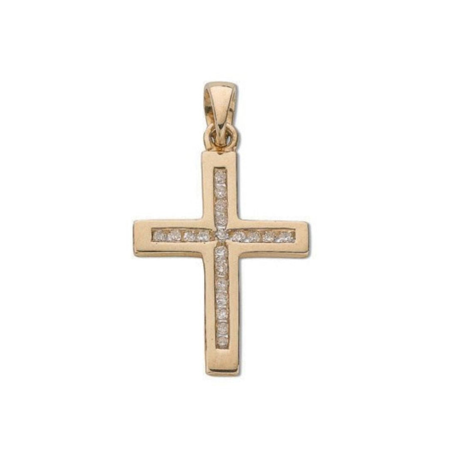 Diamond Cross Pendant Necklace 0.15ct H-SI in 9K Yellow Gold - My Jewel World