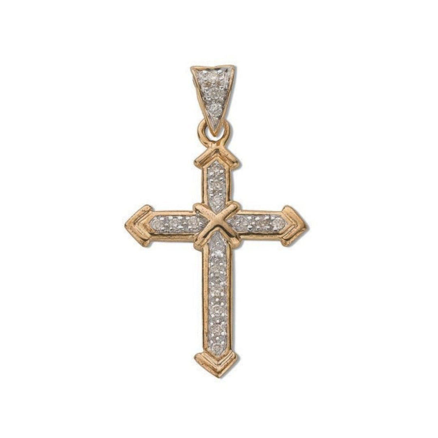 Diamond Cross Pendant Necklace 0.18ct H-SI in 9K Yellow Gold - My Jewel World