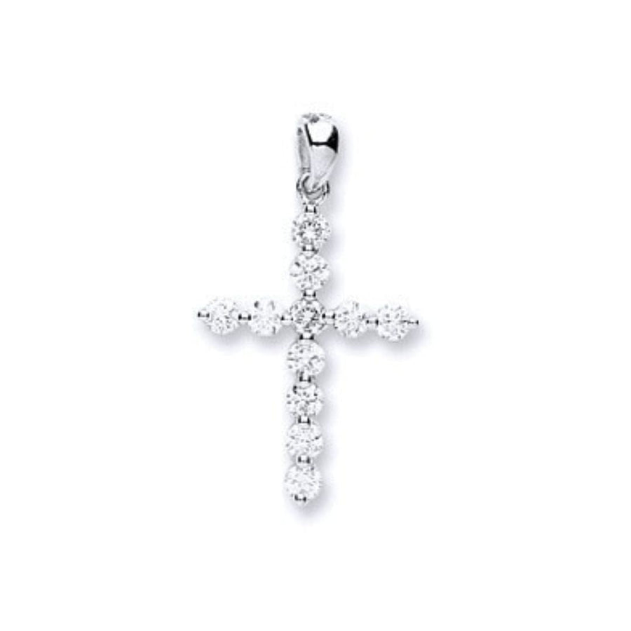 Diamond Cross Pendant Necklace 0.30ct H-SI in 18K White Gold - My Jewel World