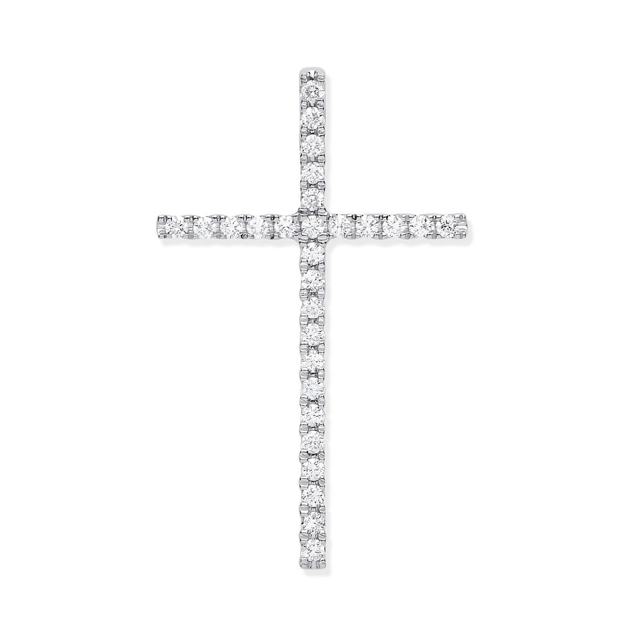 Diamond Cross Pendant Necklace 0.35ct H-SI in 18K White Gold - My Jewel World