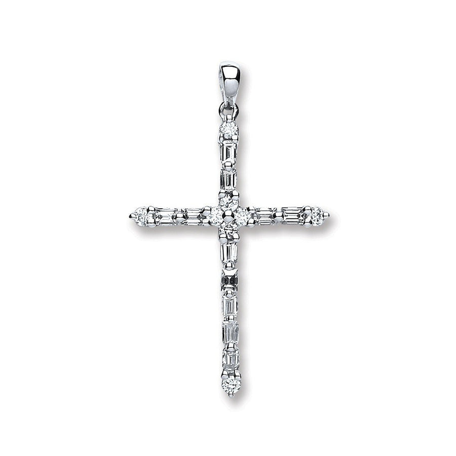 Diamond Cross Pendant Necklace 0.44ct H-SI in 18K White Gold - My Jewel World