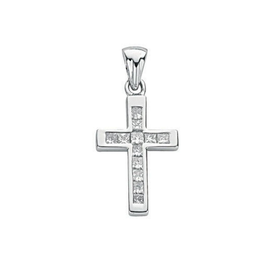 Diamond Cross Pendant Necklace 0.44ct H-VS in 18K White Gold - My Jewel World