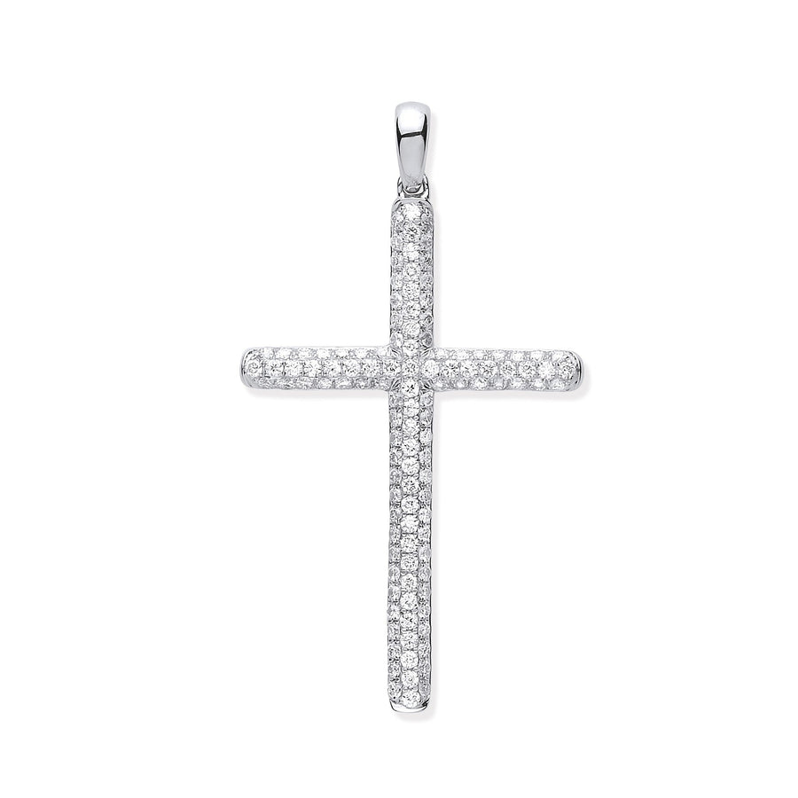 Diamond Cross Pendant Necklace 0.45ct H-SI in 18K White Gold - My Jewel World