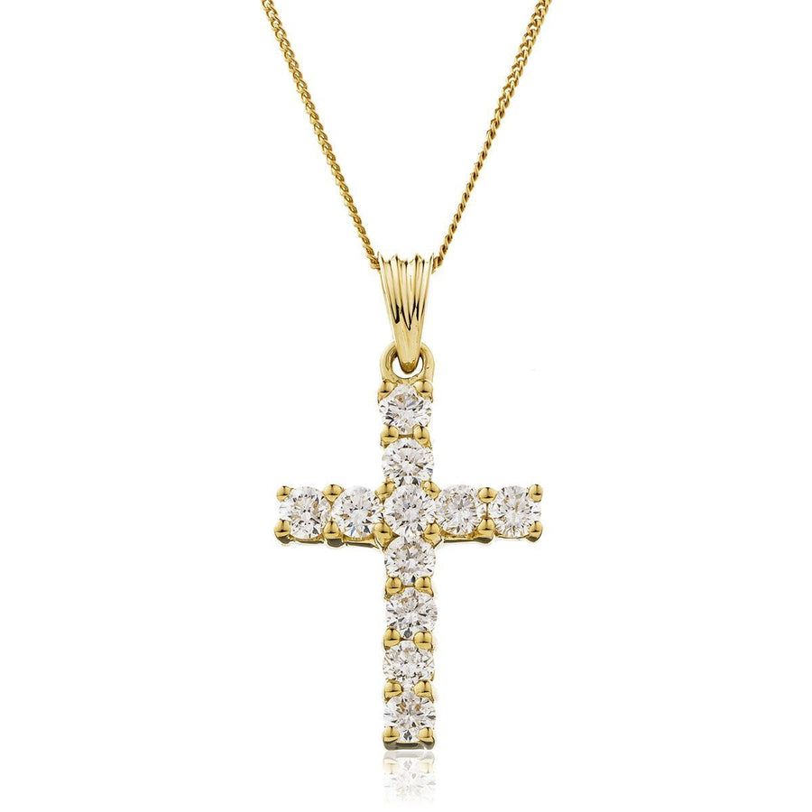 Diamond Cross Pendant Necklace 0.50ct G SI Quality in 18k Yellow Gold - My Jewel World